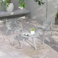 Costway 3 Pieces Bistro Set All Weather PP Patio Conversation Set with Round Coffee table - Gray - Front_Zoom