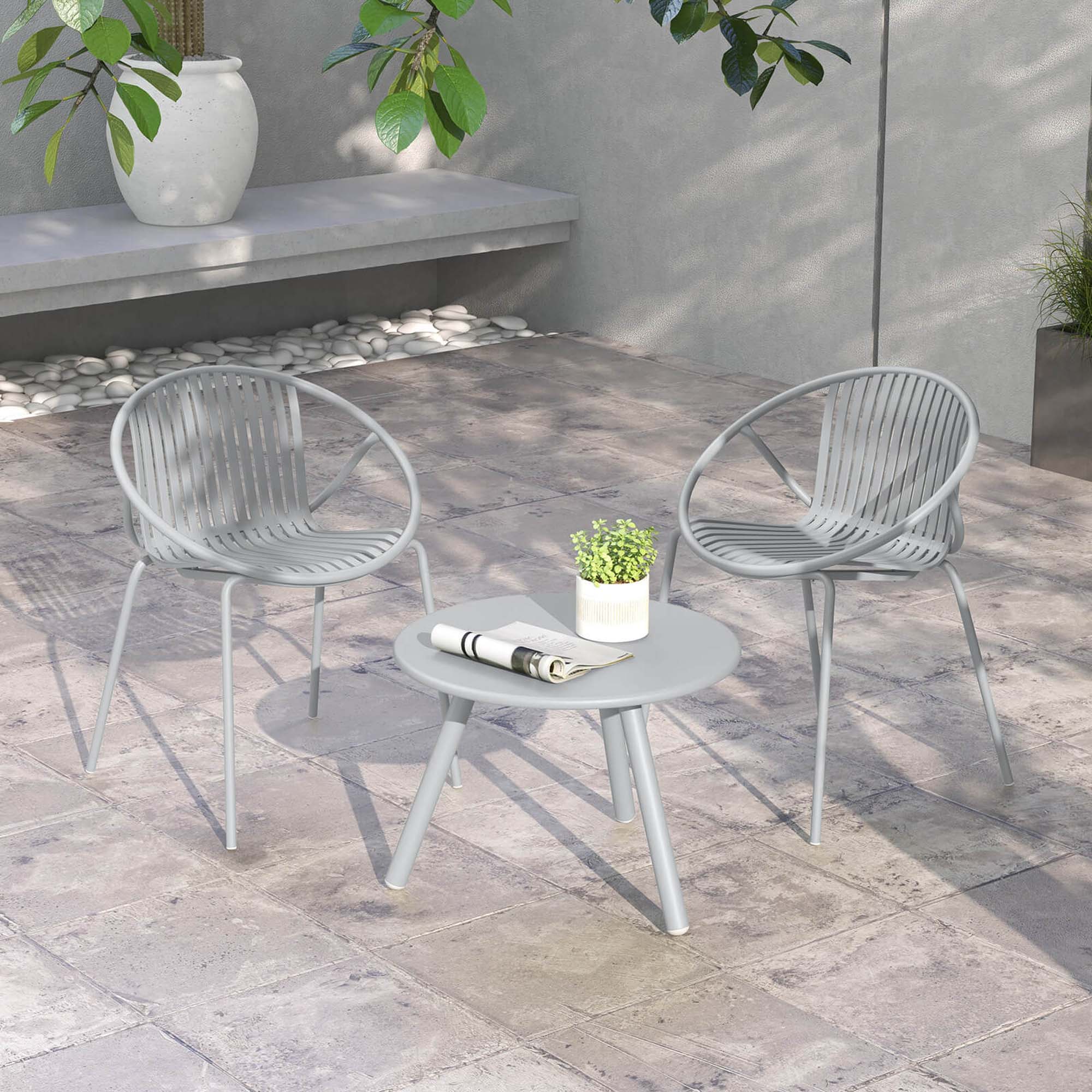 Alt View 1. Costway - 3 Pieces Bistro Set All Weather PP Patio Conversation Set with Round Coffee table - Gray.