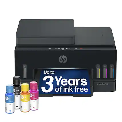 I A i hp Y C&P 0 32XL . - Suen - - hp 31 em - - - -- hp 31 - - - - - p 31 - - L - - Up to 3 Years HP Smart Tank 7601 of ink free I1 C E | - - M - |