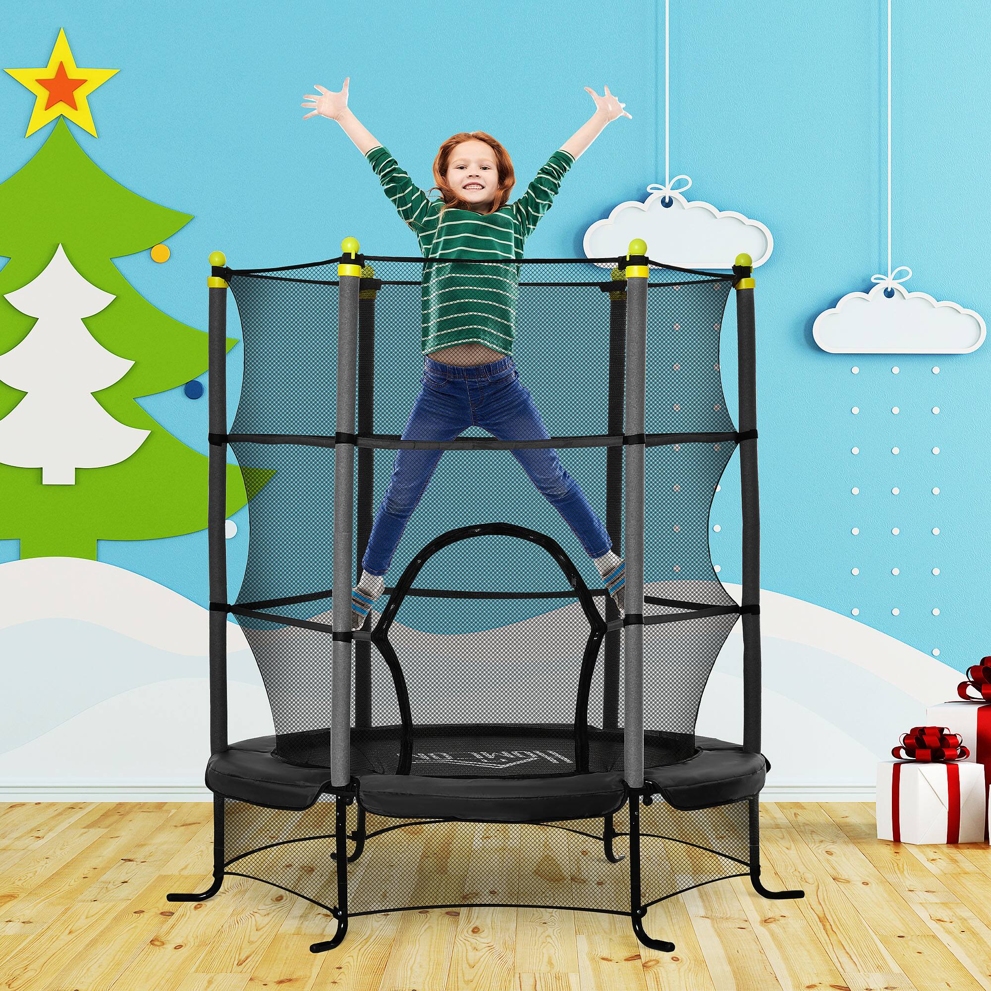 Angle. Soozier - 5.3' Trampoline, 64" Indoor Trampoline, Safety Enclosure, Indoor & Outdoor Use - Black.