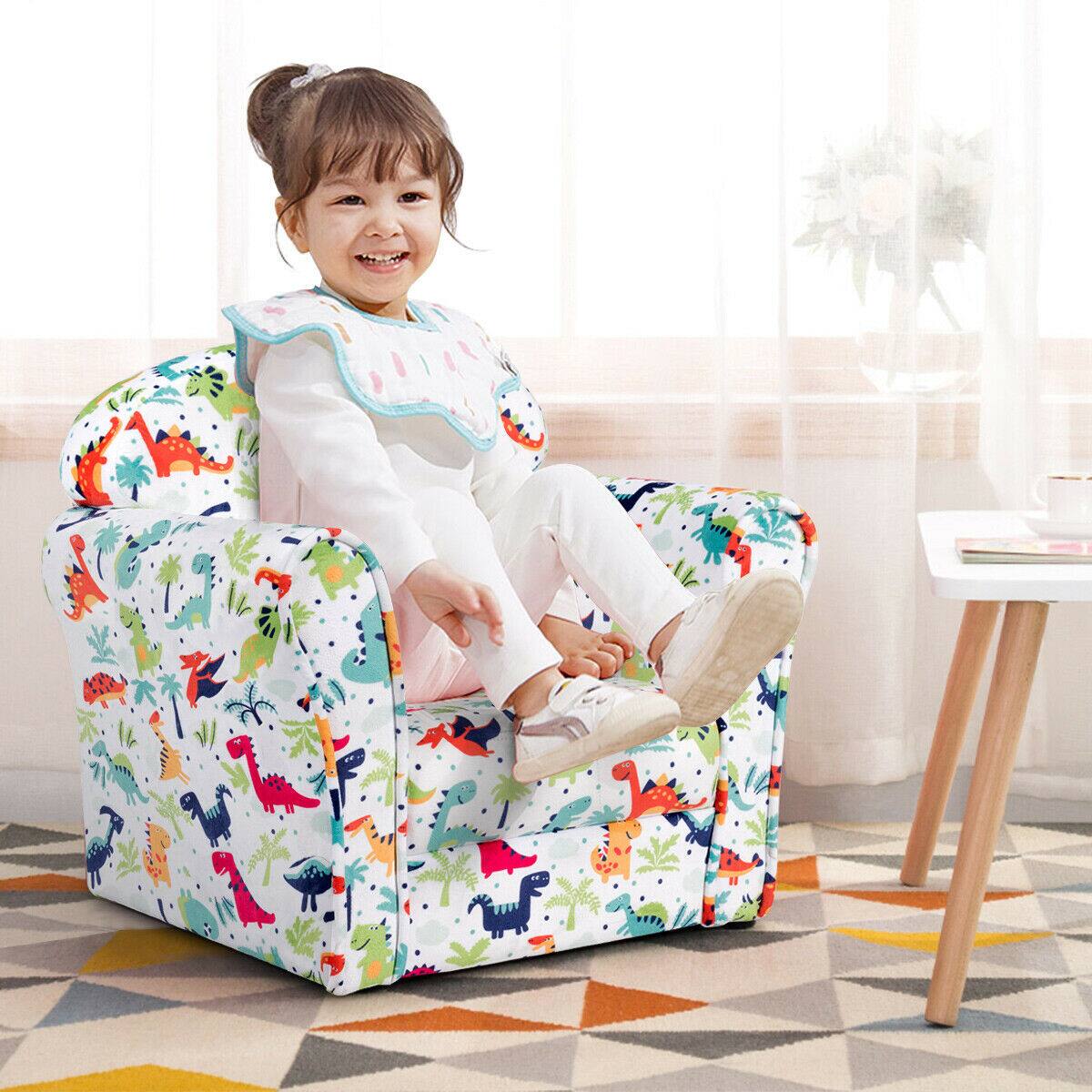 Alt View 3. Gymax - Gymax Toddler Children Single Sofa Armrest Chair Furniture Cute Gift for Kids - White Dinosaur Pattern.