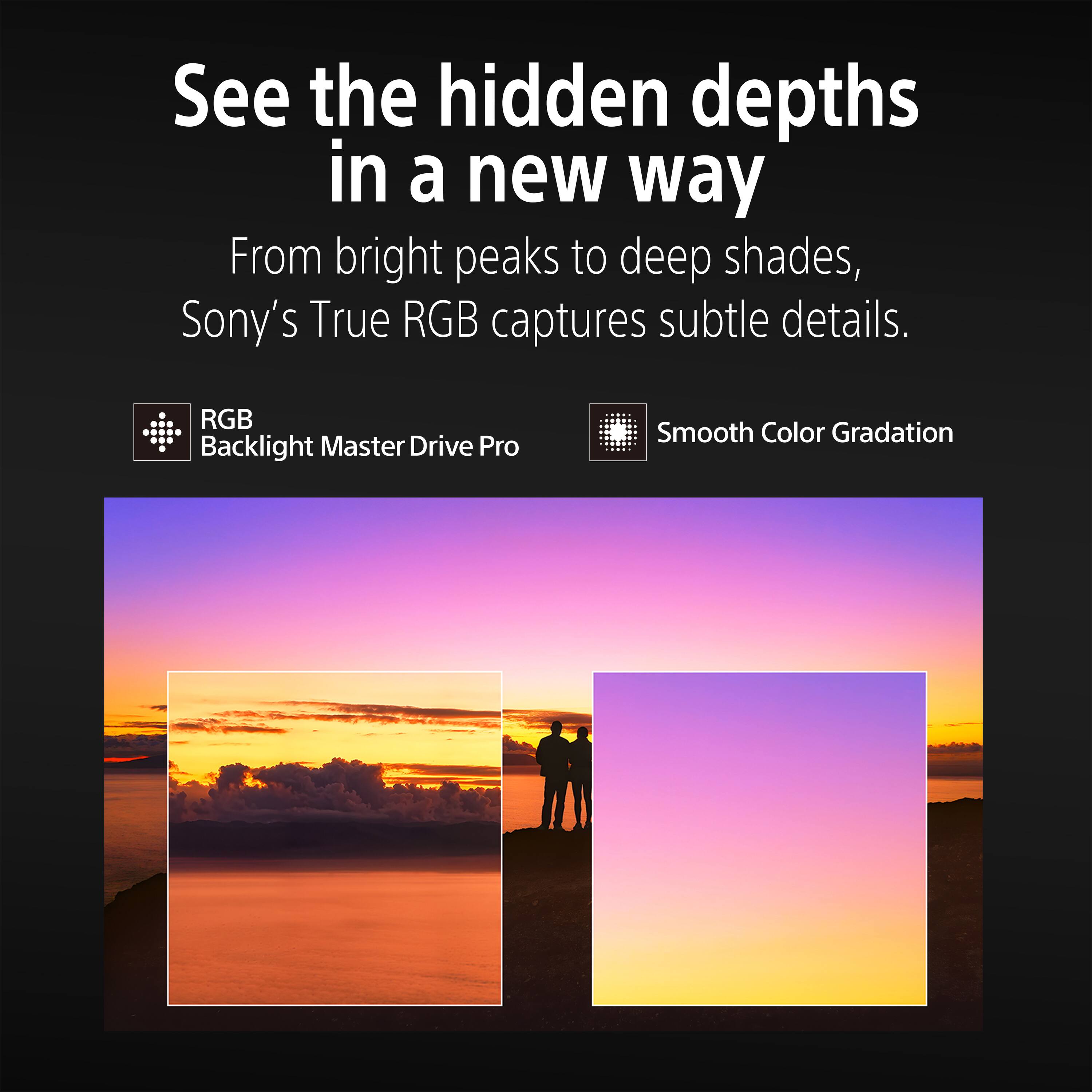 See the hidden depths in a new way

From bright peaks to deep shades, Sony's True RGB captures subtle details.

RGB Backlight Master Drive Pro

Smooth Color Gradation
