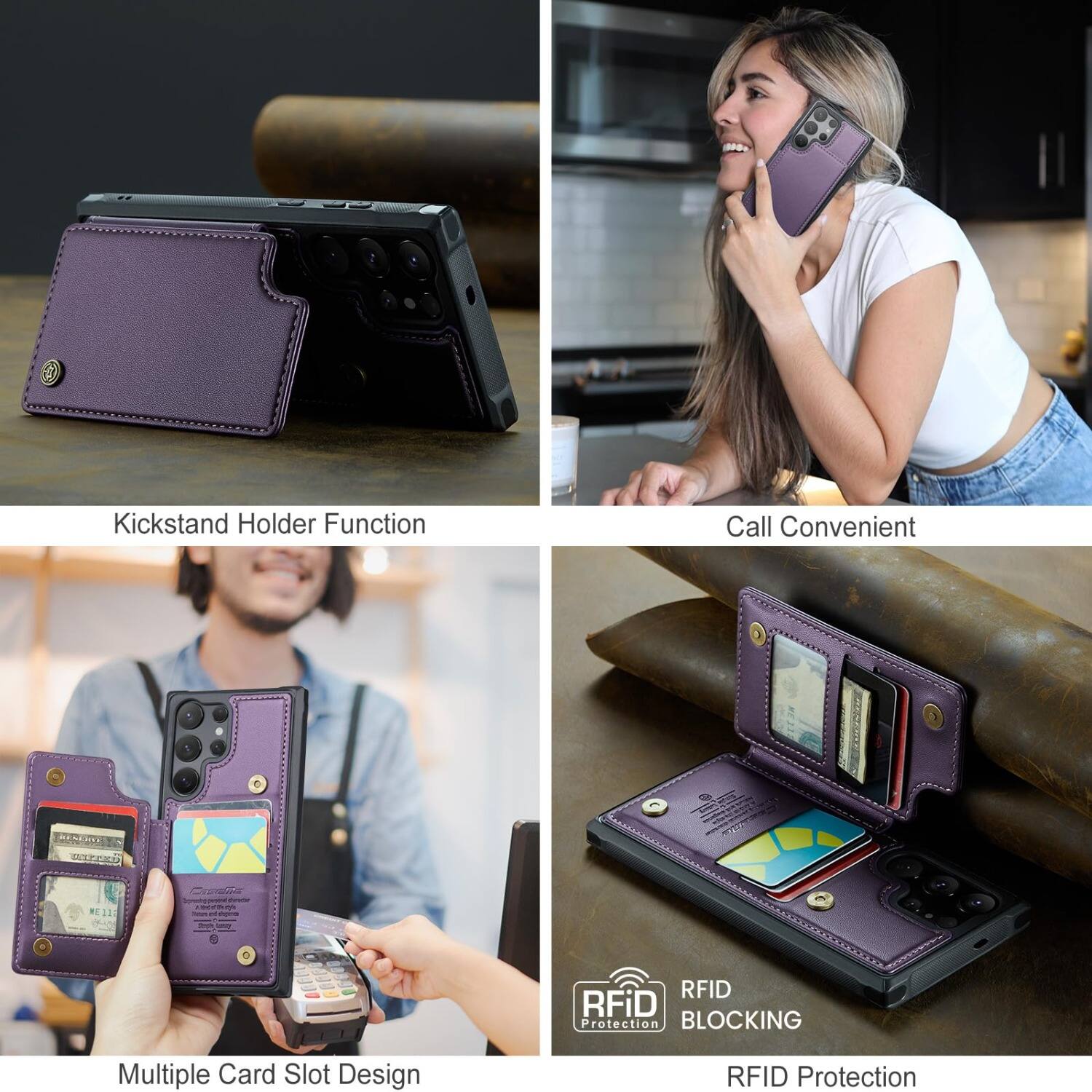 Kickstand Holder Function

Call Convenient

Multiple Card Slot Design

RFID Protection