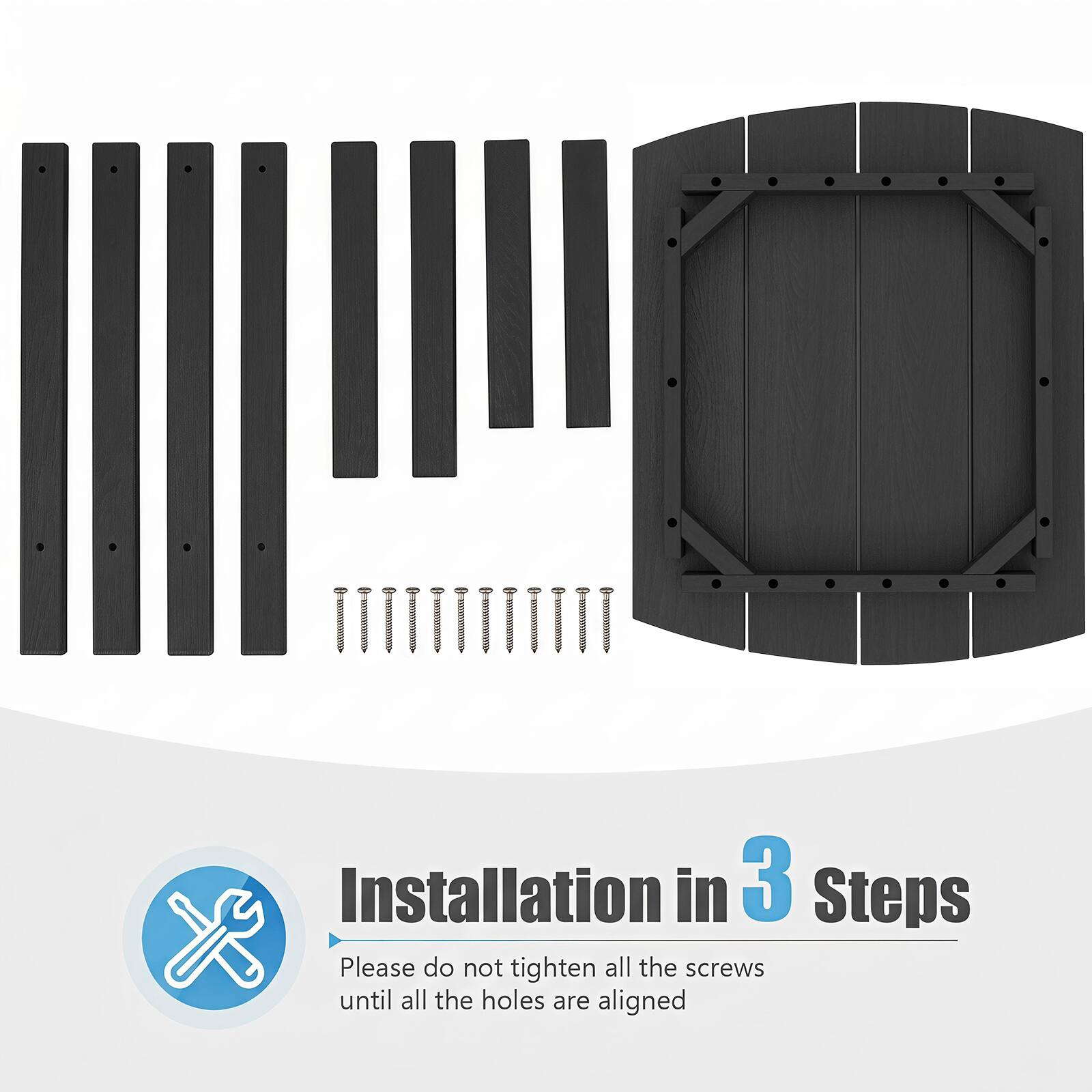 Installation in 3 Steps

Please do not tighten all the screws until all the holes are aligned