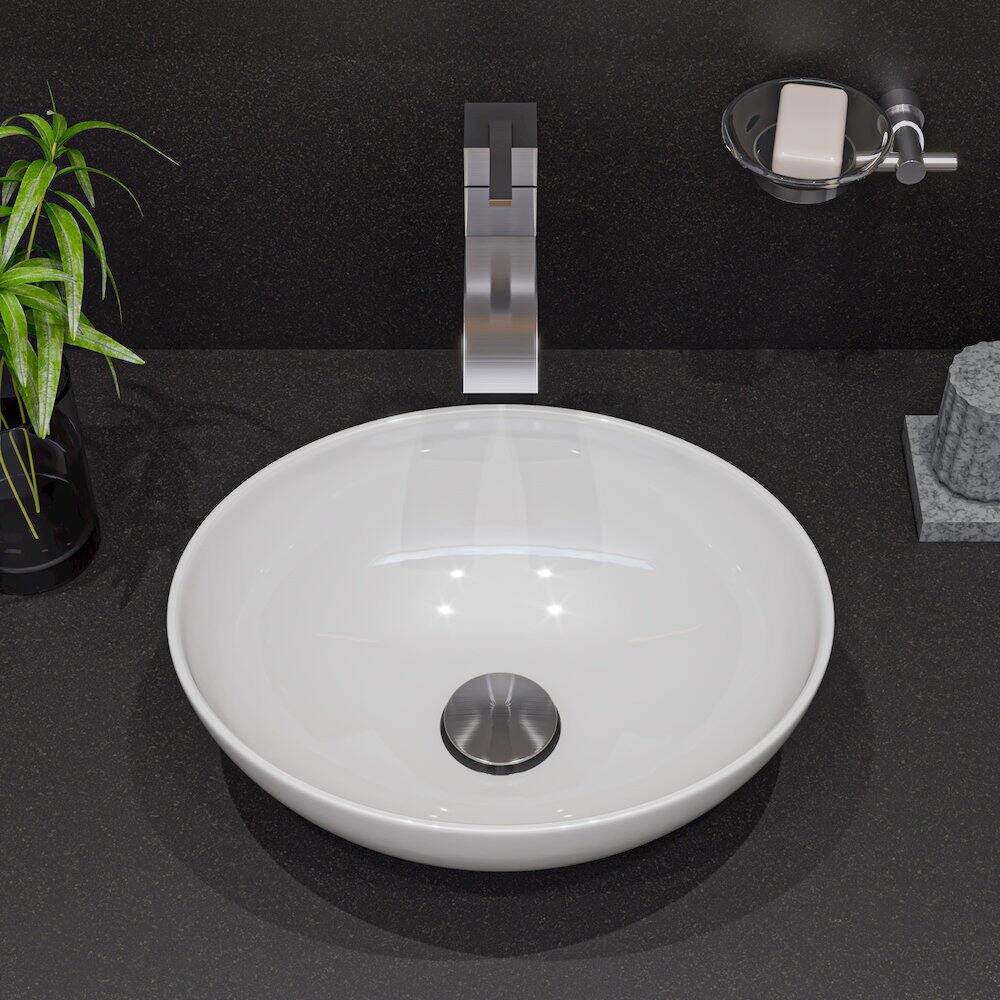 Left. Alfi - White 16" Egg Shape Above Mount Ceramic Sink - White.