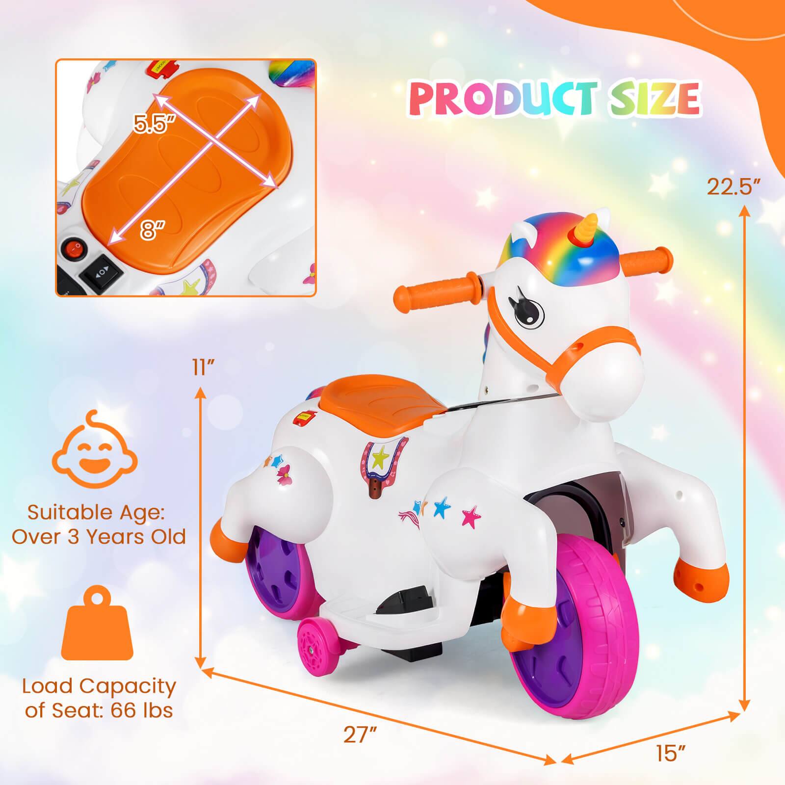 - Product Size: 22.5" x 15" x 27"
- Seat Size: 5.5" x 8"
- Suitable Age: Over 3 Years Old
- Load Capacity of Seat: 66 lbs