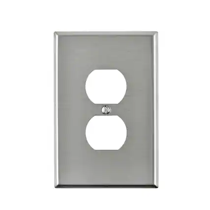 Front. Leviton - Leviton Silver 1 gang Stainless Steel Duplex Oversized Wall Plate 1 pk - Silver.