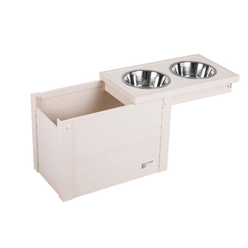 Angle. New Age Pet - ECOFLEX Piedmont 2-Bowl Diner with Sliding Lid Storage Bin -Antique White - Antique White.