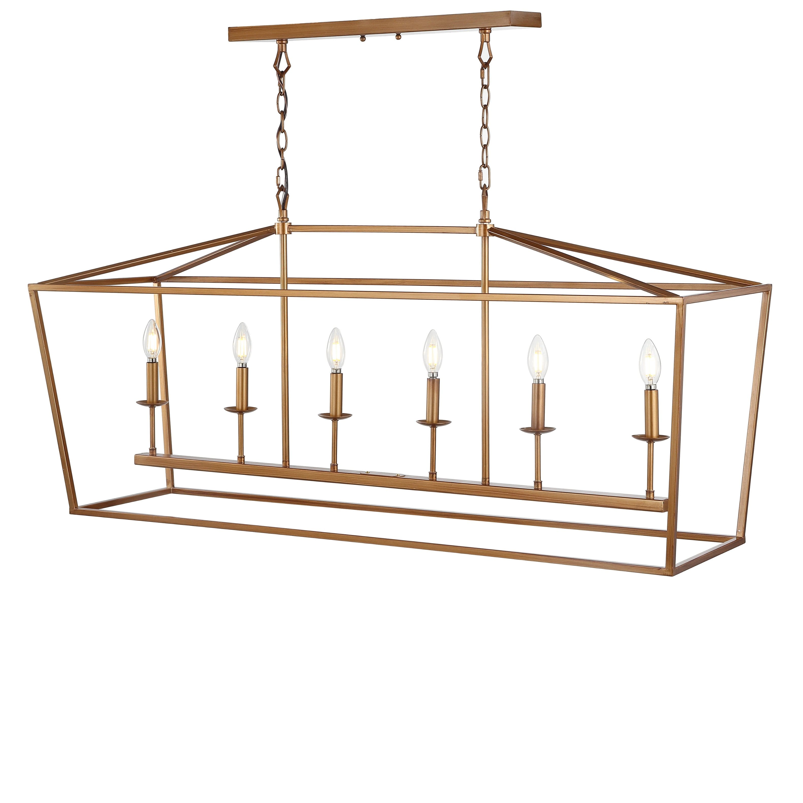 "Jonathan Y - Pagoda 49"" 6-Light Classic Traditional Metal Linear Cage Lantern LED Pendant - Antique Gold" price history on PriceWatchPro