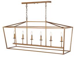 Jonathan Y - Pagoda 49" 6-Light Classic Traditional Metal Linear Cage Lantern LED Pendant - Antique Gold