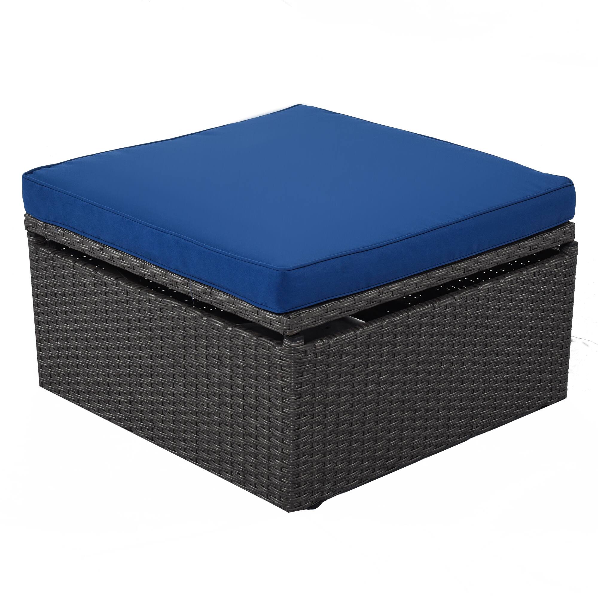 Alt View 7. Siljoy - Rattan Daybed with Retractable Canopy, Outdoor Sectional Sofa with Washable Cushions - Blue.