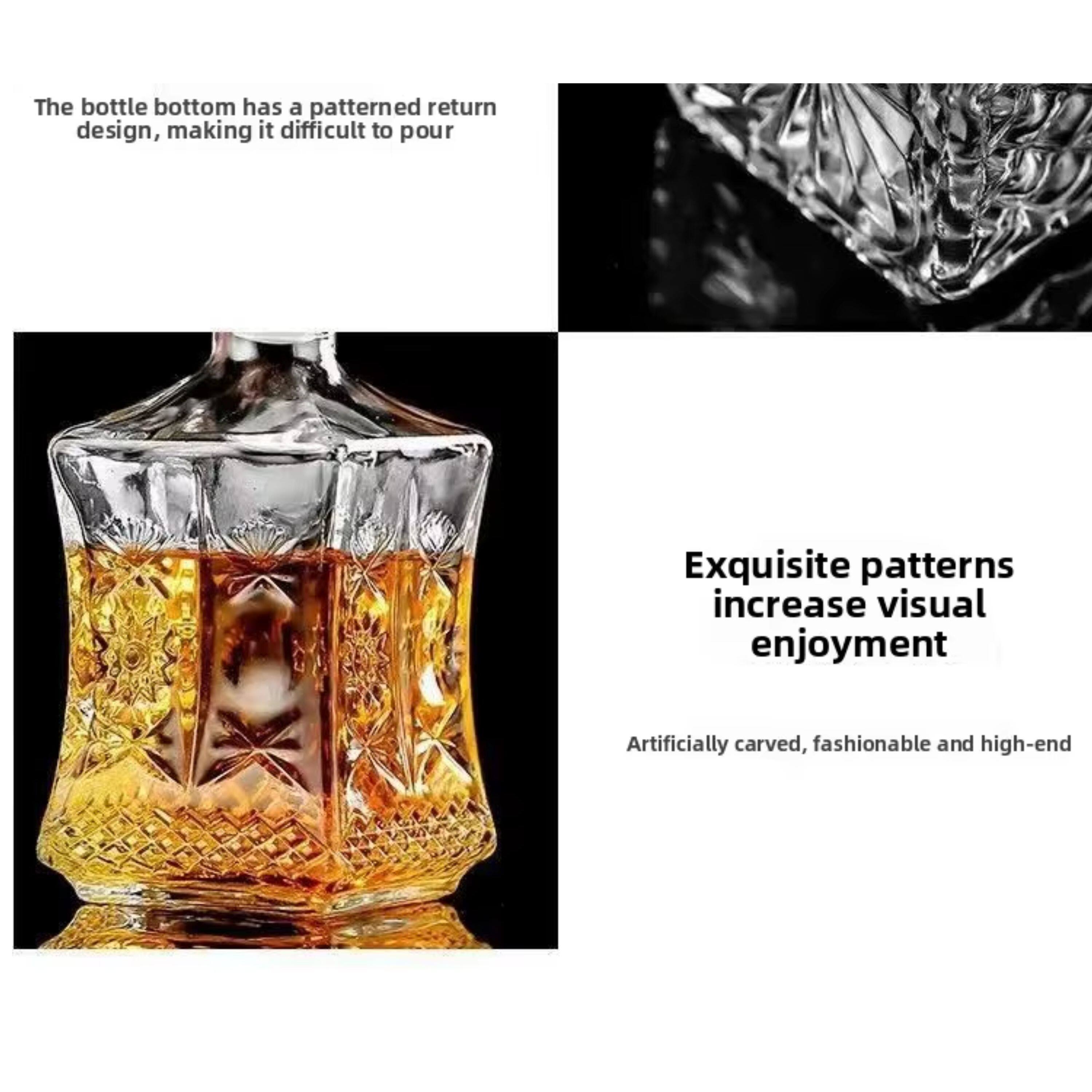 The bottle bottom has a patterned return design, making it difficult to pour

Exquisite patterns increase visual enjoyment

Artificially carved, fashionable and high-end