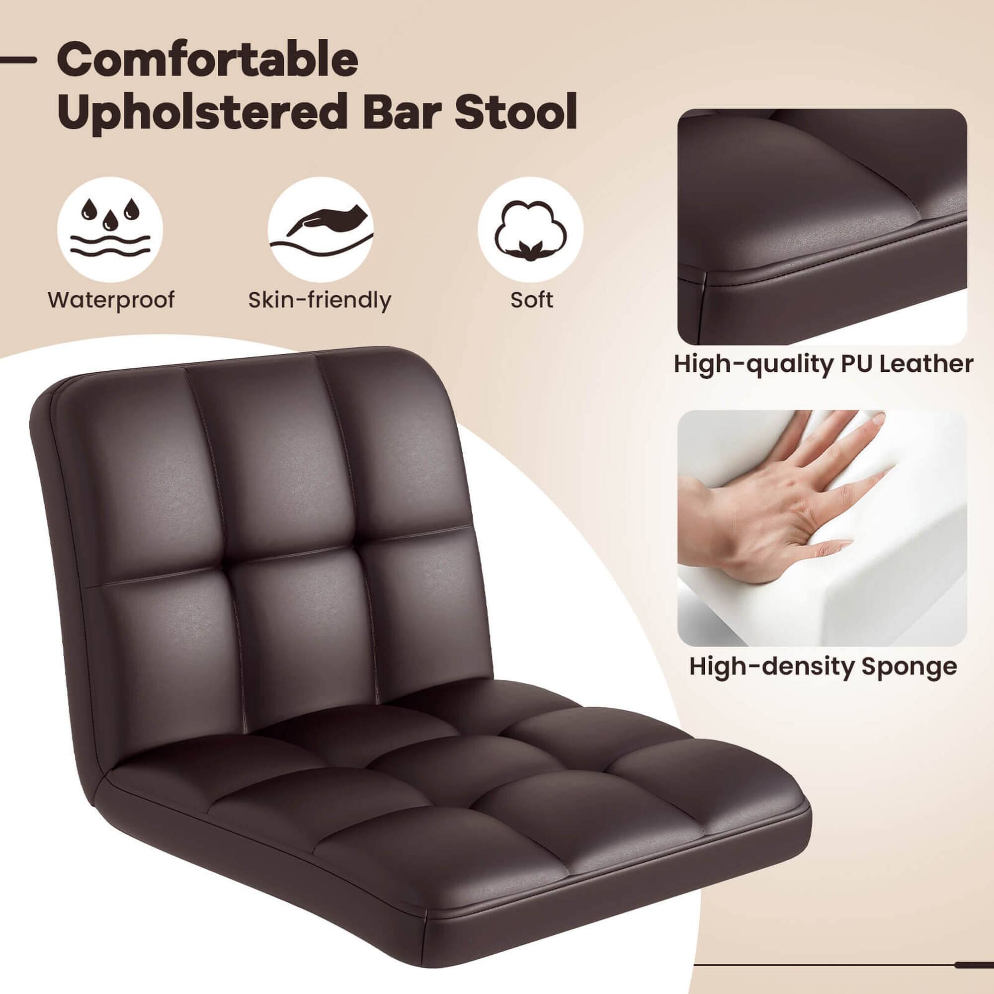 Comfortable Upholstered Bar Stool with Waterproof, Skin-friendly, Soft, High-quality PU Leather and High-density Sponge.