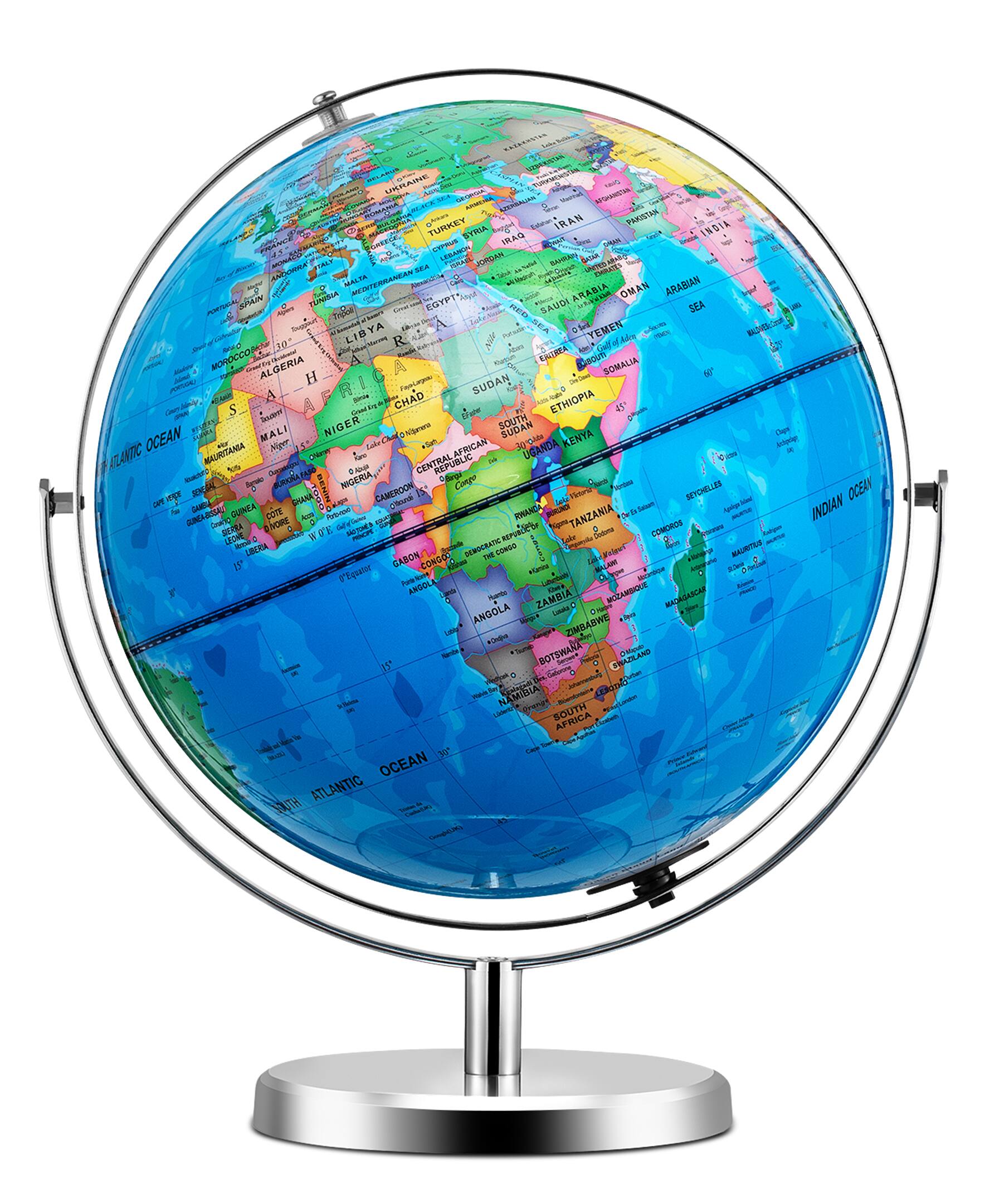 Sugift - 13-Inch Illuminated World Globe with Stand LED Light, Dual-Axis Rotation, USB Powered Educational Globe for Kids & Adult