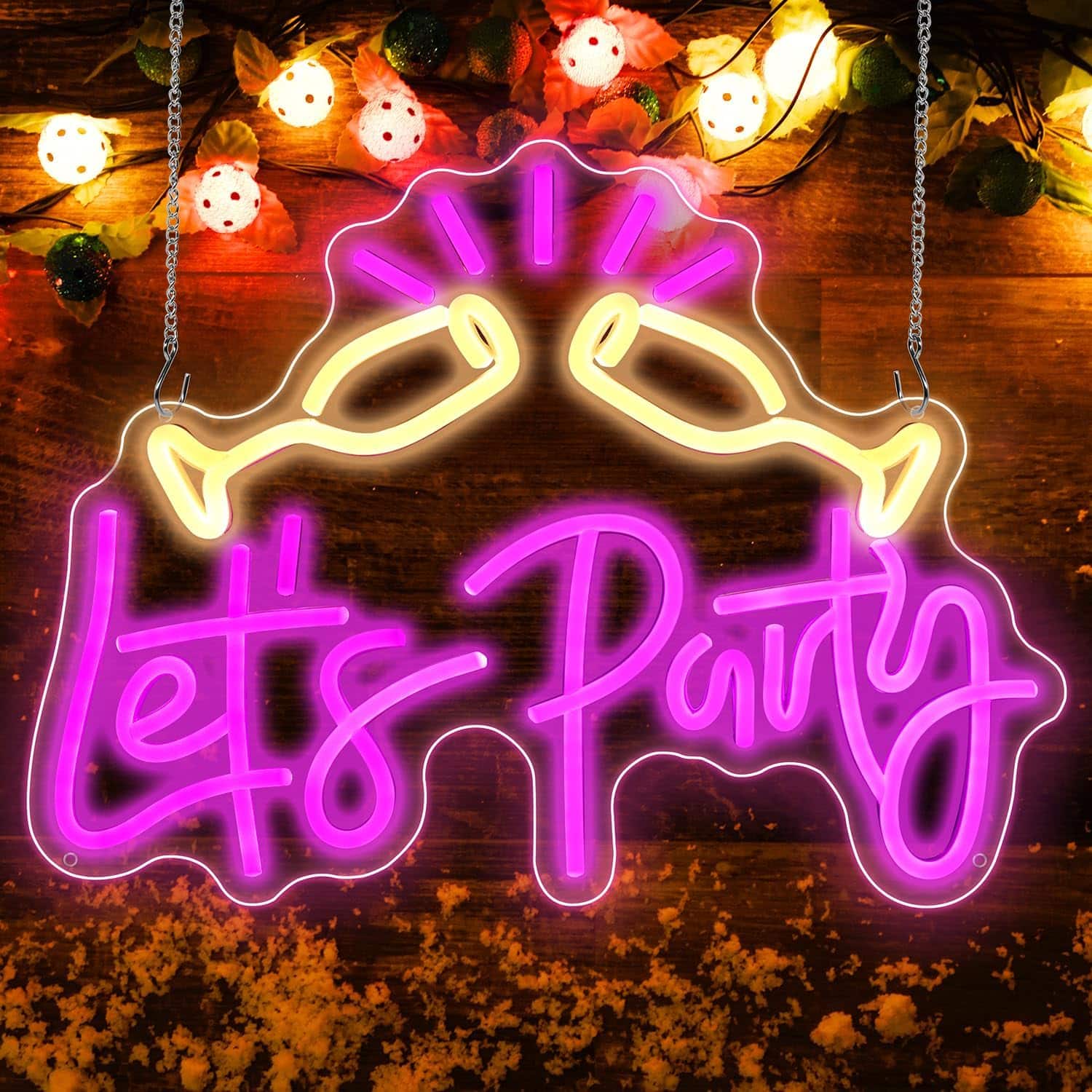 Auledio - Let's Party Neon Sign LED Neon Signs for Wall Decor with Dimmable Neon Sign - Purple Yellow