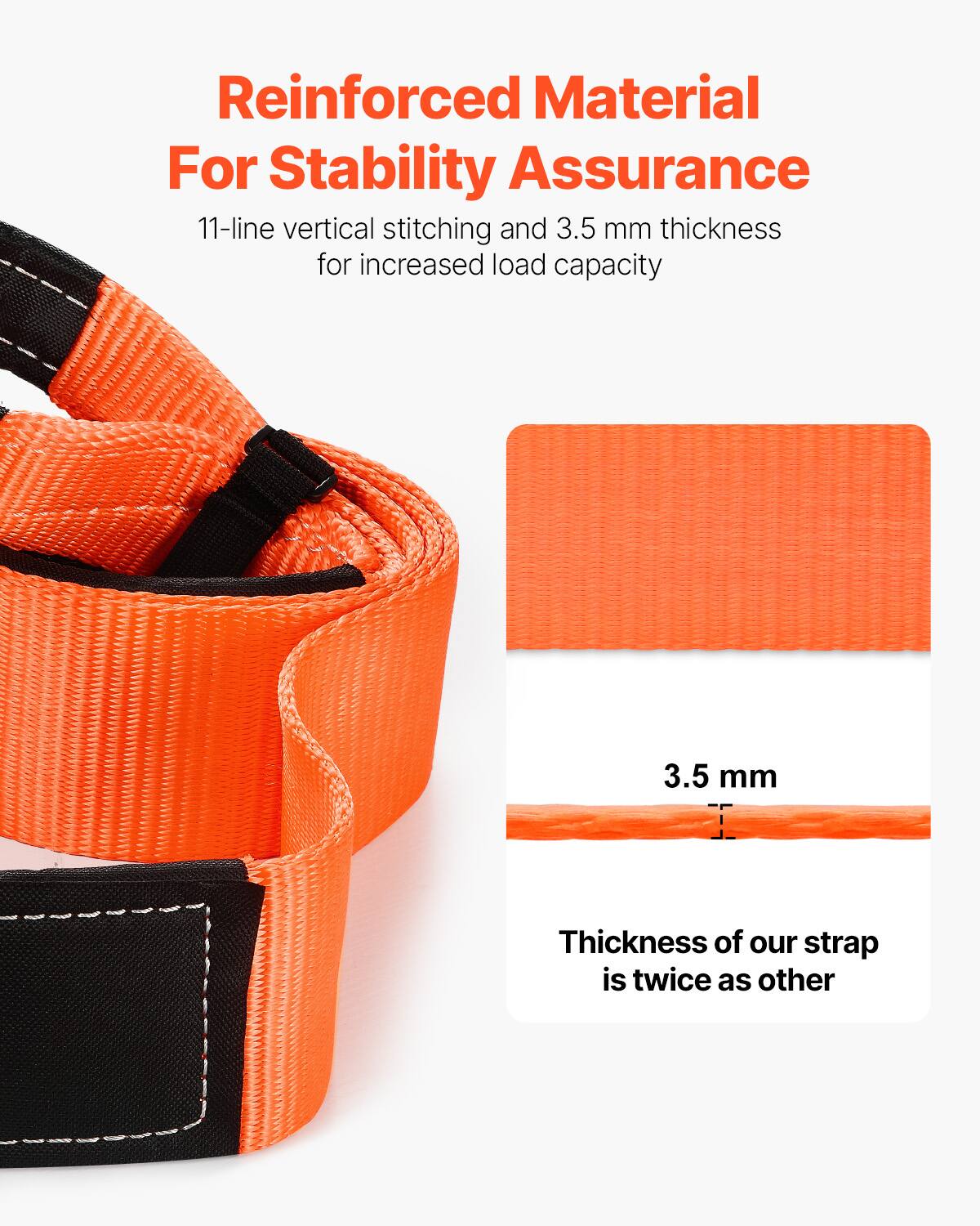 Reinforced Material For Stability Assurance

11-line vertical stitching and 3.5 mm thickness for increased load capacity

3.5 mm

Thickness of our strap is twice as other