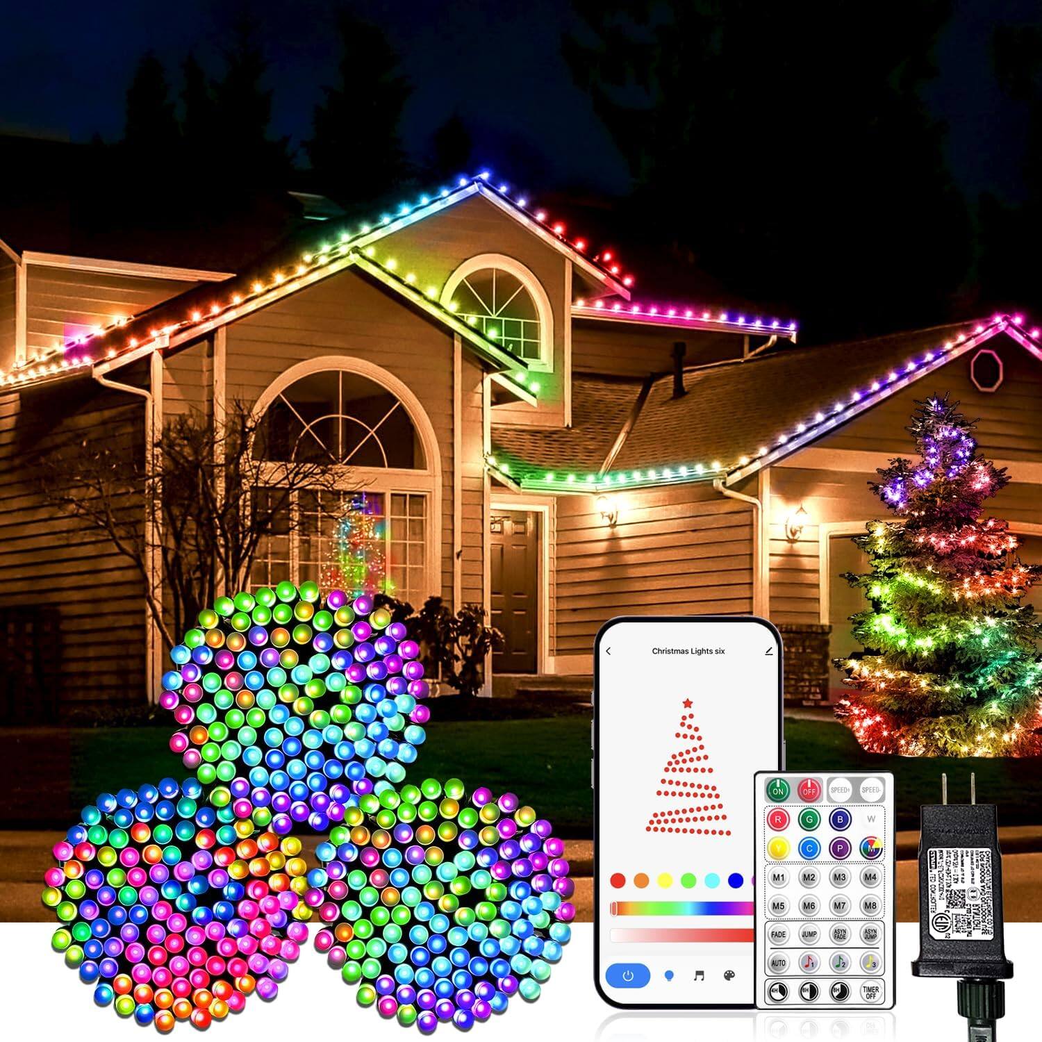 Schertz - Smart Christmas Lights 196FT, 600 RGB LEDs, App & Voice Controlled, Music Sync, Twinkle Fairy Lights, IP65 Wa - Multicolor