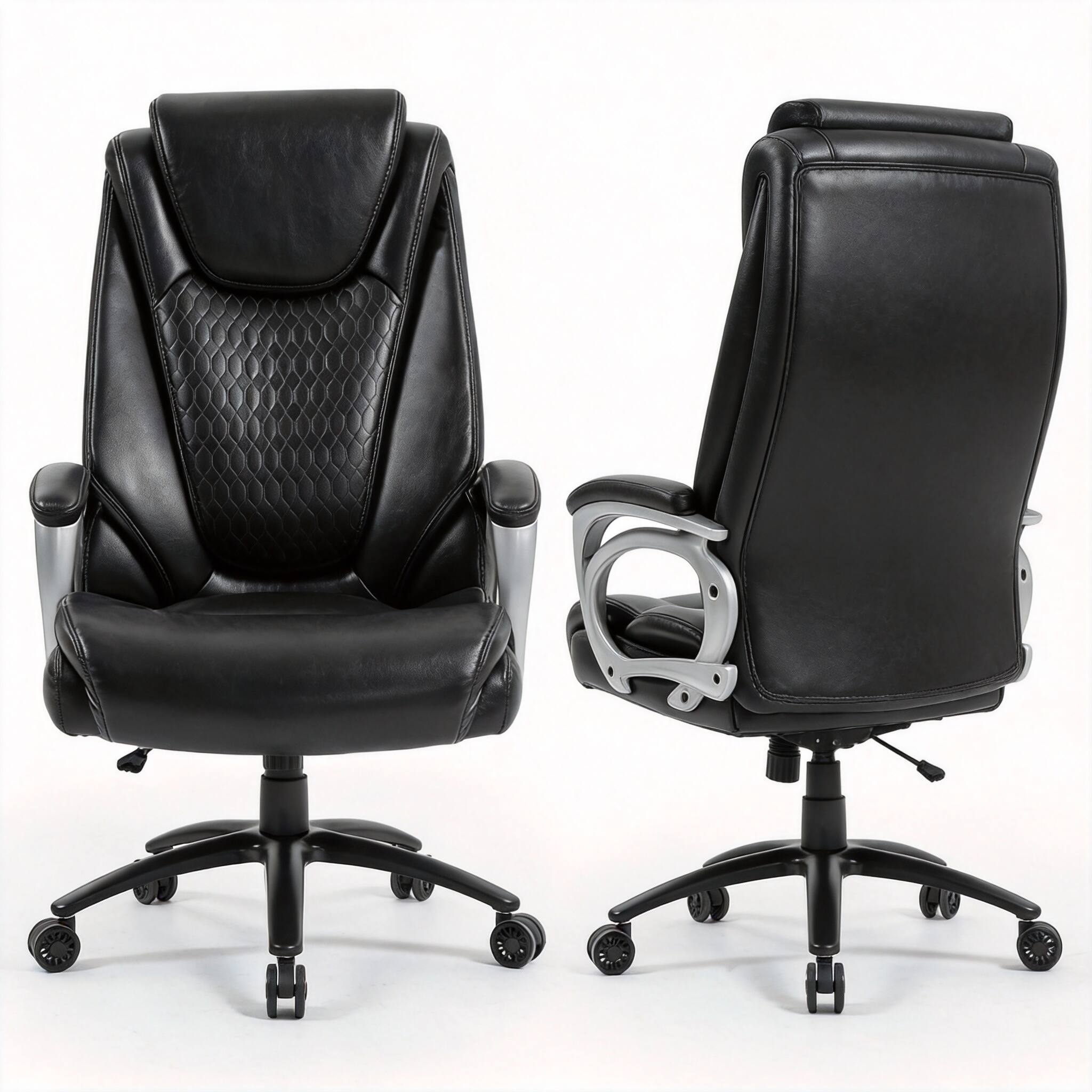 Alt View 1. Frangdom - Big Tall Heavy Duty PU Leather Executive Office Chair - black 500lbs 21"–23.5" 5-star.
