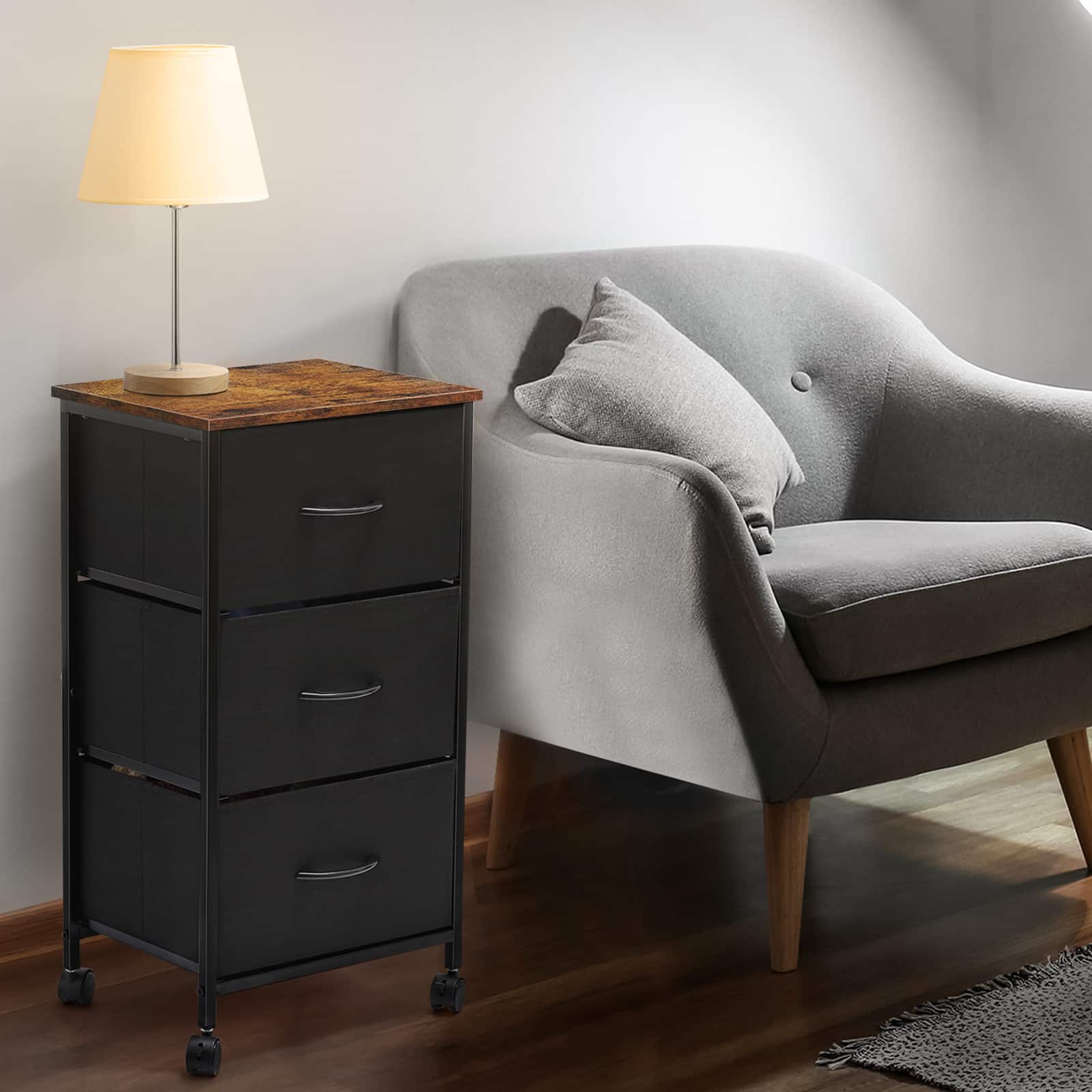 Oumilen - 3-Drawer Rolling Fabric Storage Cart with Rustic Wood Top - Black price history on PriceWatchPro