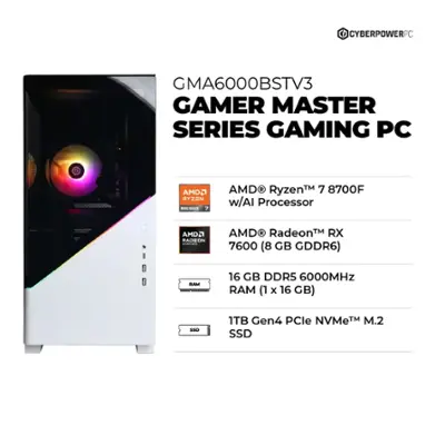 CyberPowerPC - Gamer Master Gaming Desktop - AMD Ryzen 7 8700F - 16GB Memory - AMD Radeon RX 7600 8GB - 1TB PCIe 4.0 SSD - White