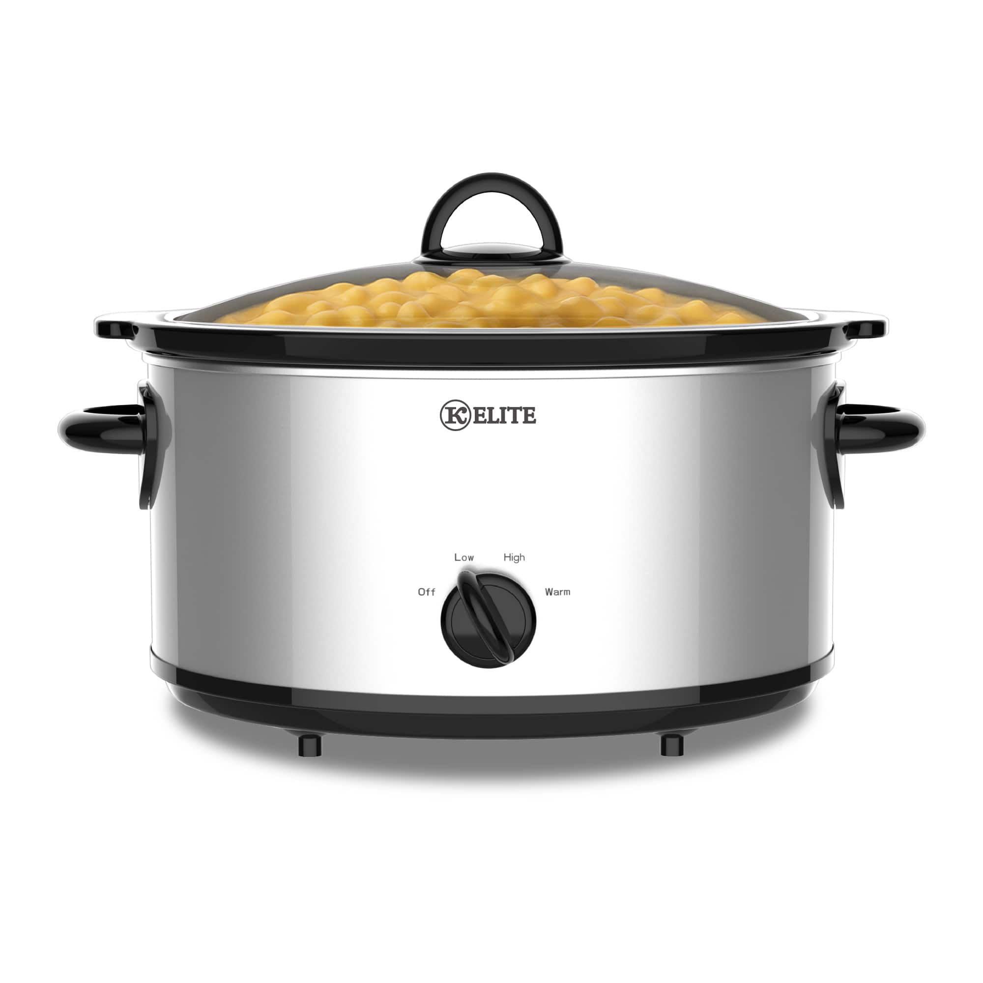 Kitchen Elite - 7 Qt Slow Cooker, Stainless Steel Ceramic Crock Pot with Glass Lid - Silver