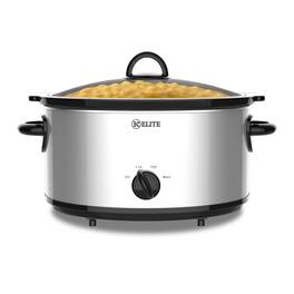Kitchen Elite - 7 Qt Slow Cooker, Stainless Steel Ceramic Crock Pot with Glass Lid - Silver