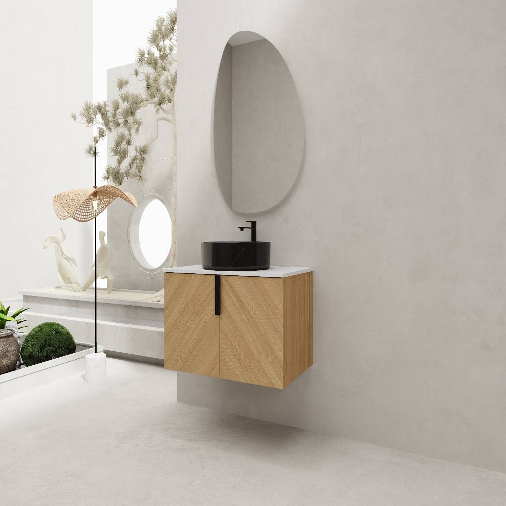 Left. Loheer - Loheer 30 inch bathroom vanity Wall Mounted Vanity with Artificial Stone Slab Light Oak - Light Oak.