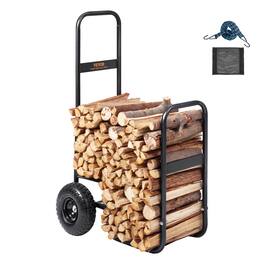 VEVOR - Firewood Log Cart, 250 lbs Load Capacity, Outdoor and Indoor Wood Rack Storage Mover with Pneumatic Rubber Wheels - Black