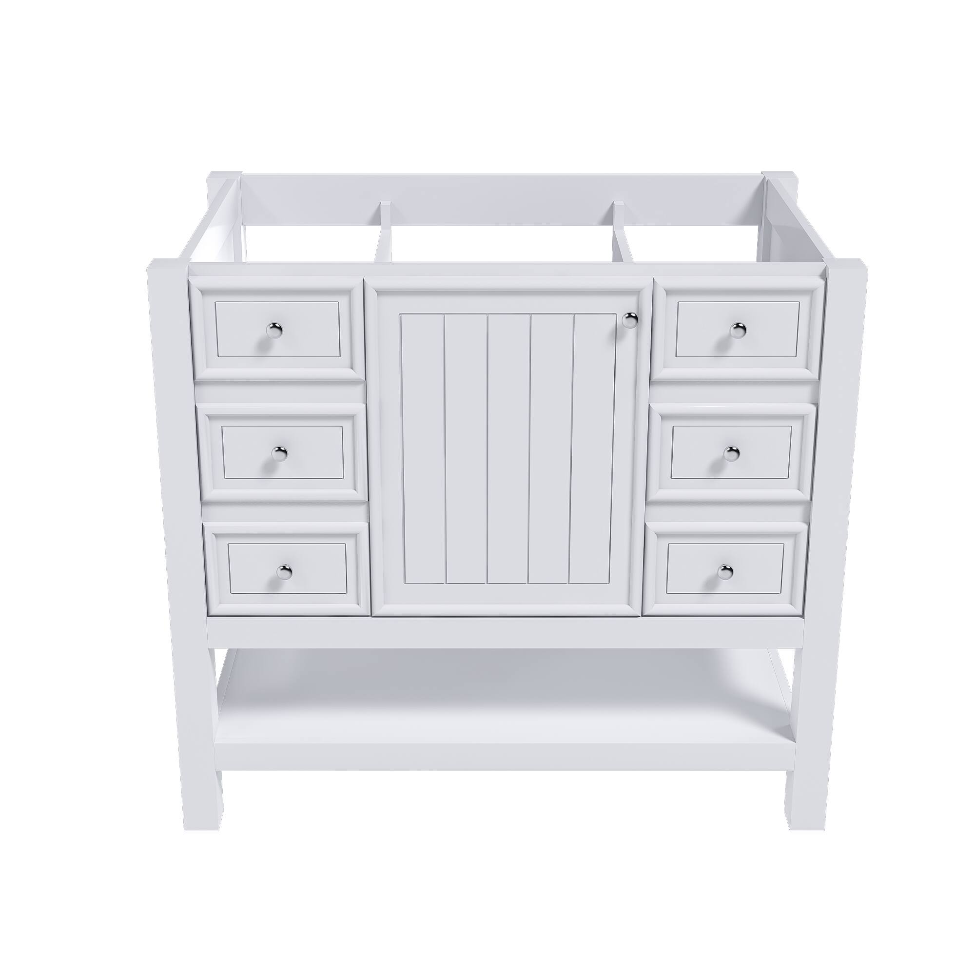 36 inch bathroom vanity without sink featuring one cabinet and three drawers in