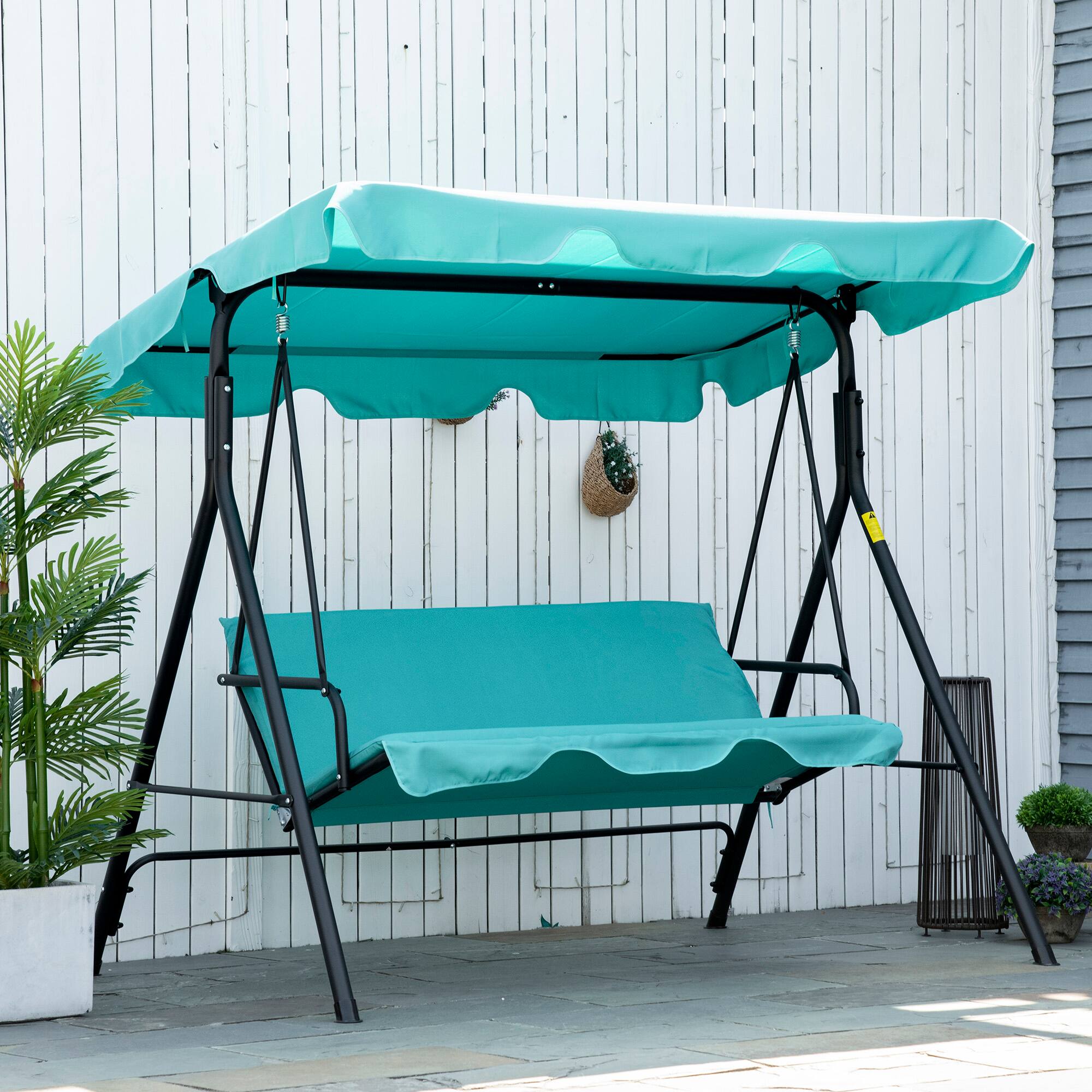 Angle. Outsunny - Outsunny 3-Seat Outdoor Patio Swing Chair with Removable Cushion, Steel Frame Stand and Adjustable Tilt Canopy - Green.