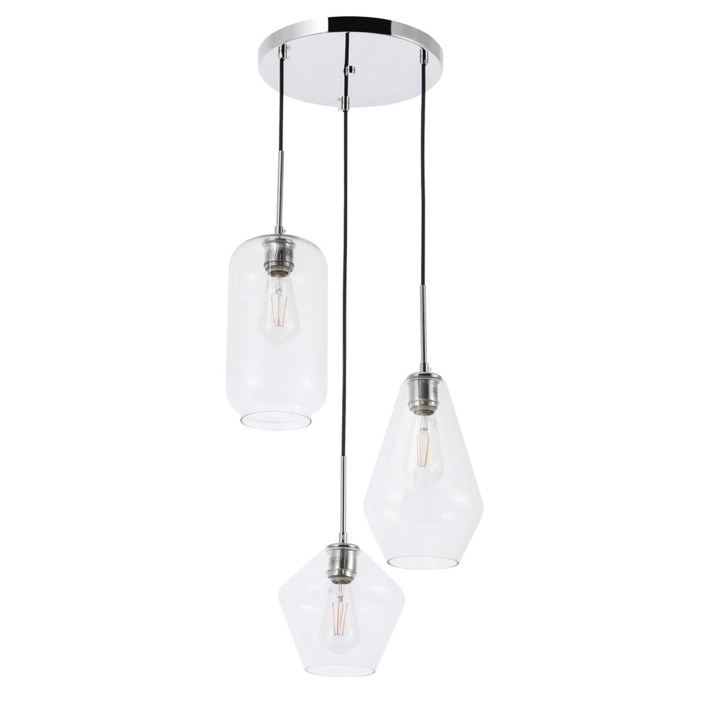 Alt View 4. Living District - Gene 3 light Chrome and Clear glass pendant - Chrome And Clear Glass.
