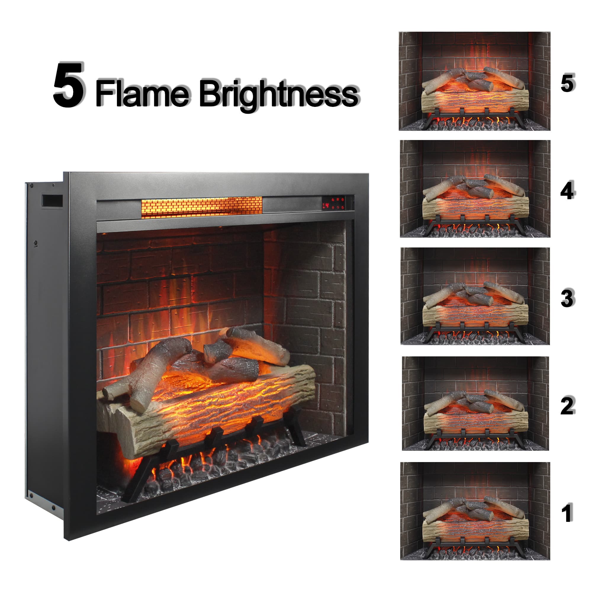 Ecooso - 28 inch Infrared Electric Fireplace Insert with Touch Panel, Crackling Sound and Trim Kit - Antique Black