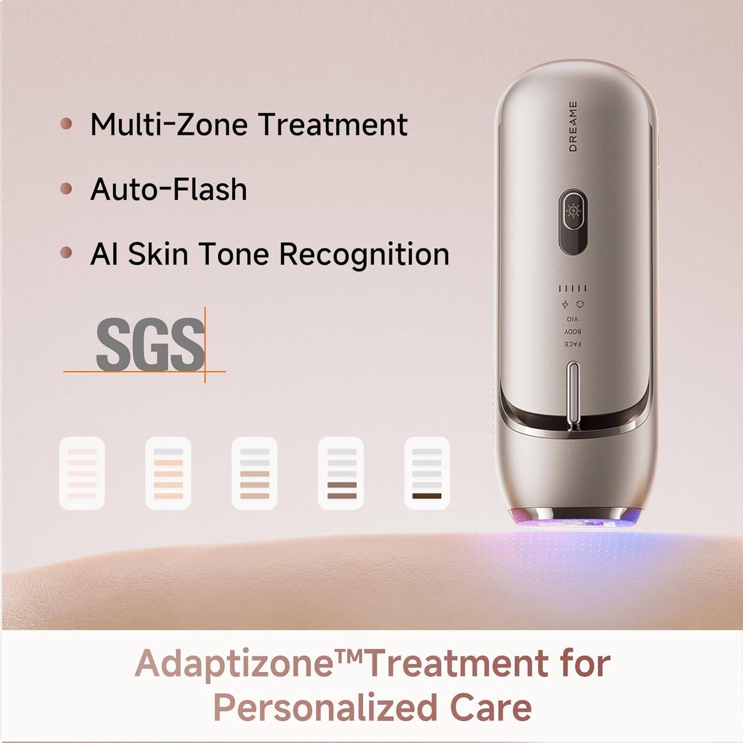 Multi-Zone Treatment  
Auto-Flash  
AI Skin Tone Recognition  
SGS  

Adaptizone™ Treatment for Personalized Care