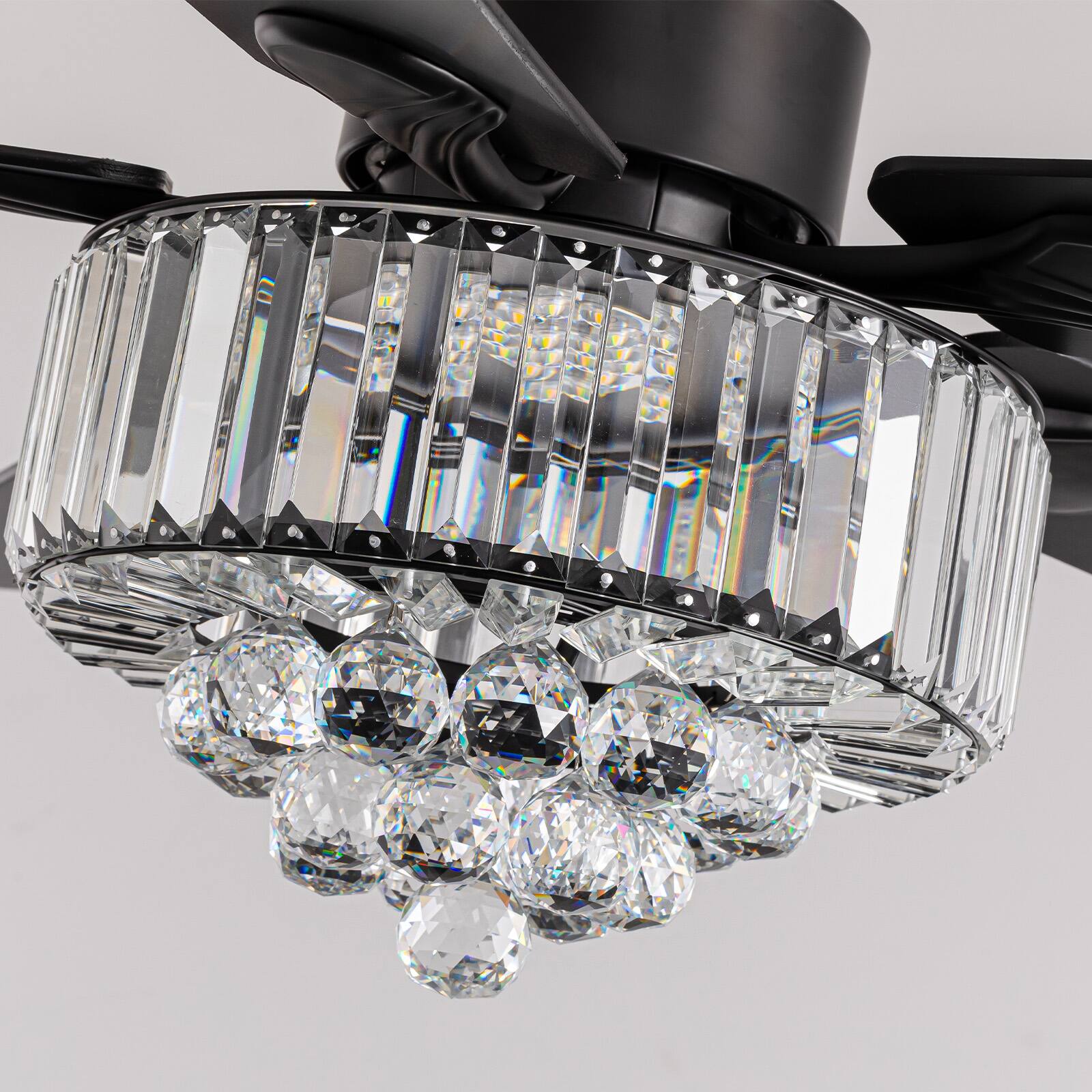 Alt View 6. Siljoy - 52 Inch Crystal Chandelier Ceiling Fan with Lights Remote Elegant Design 5 Blades Included for Bedroom Living Room - Black.