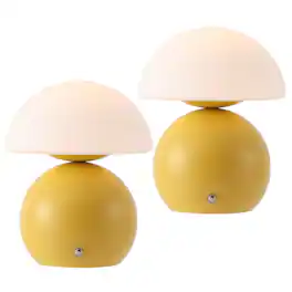 Jonathan Y - Kanya 7.25" USB-C Rechargeable Table Lamp Set of 2, Metal Base with White Glass Dome Shade and Touch Dimmer - Yellow