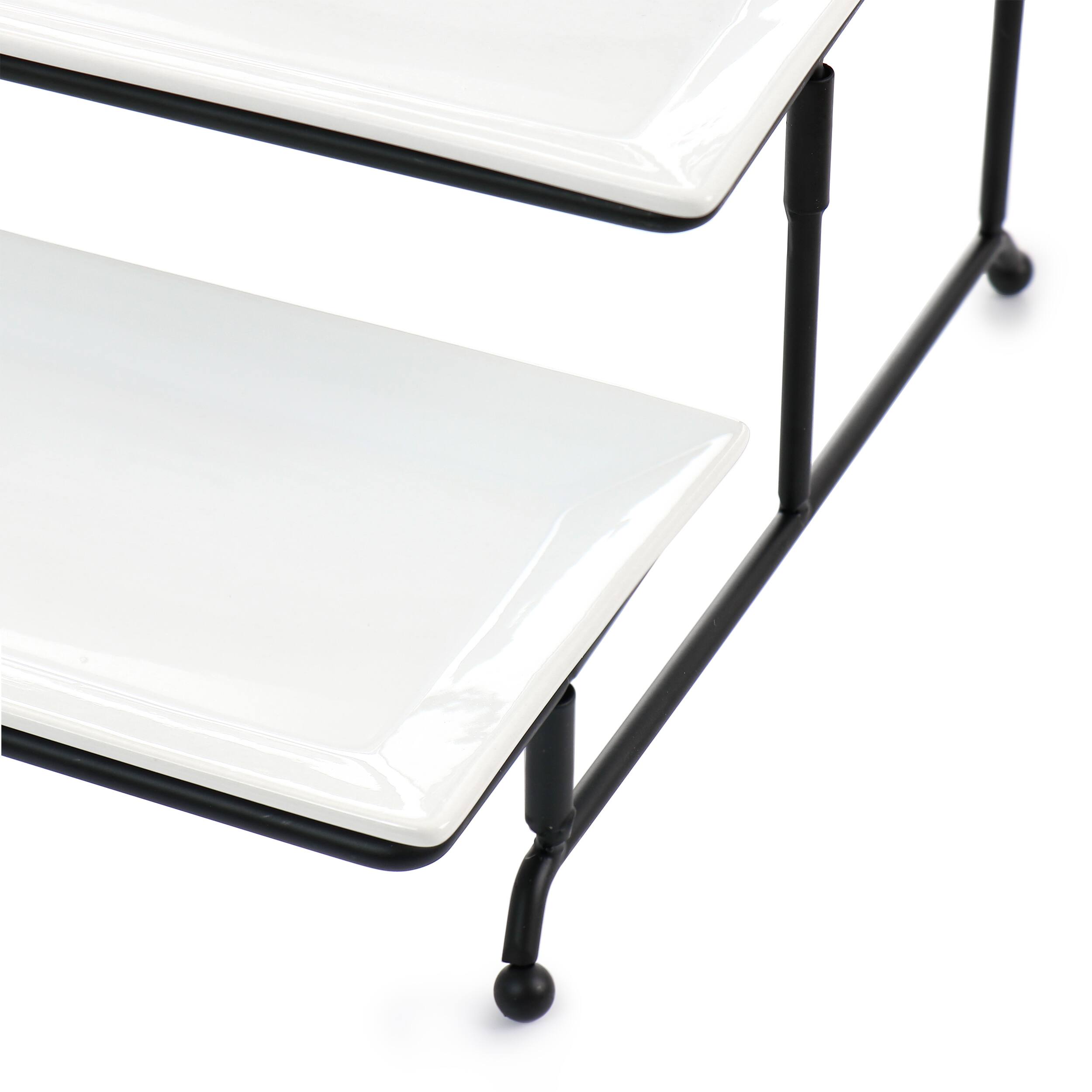 Alt View 4. Elama - Elama 3 Tier Rectangular Plate Porcelain Serveware Set - White.