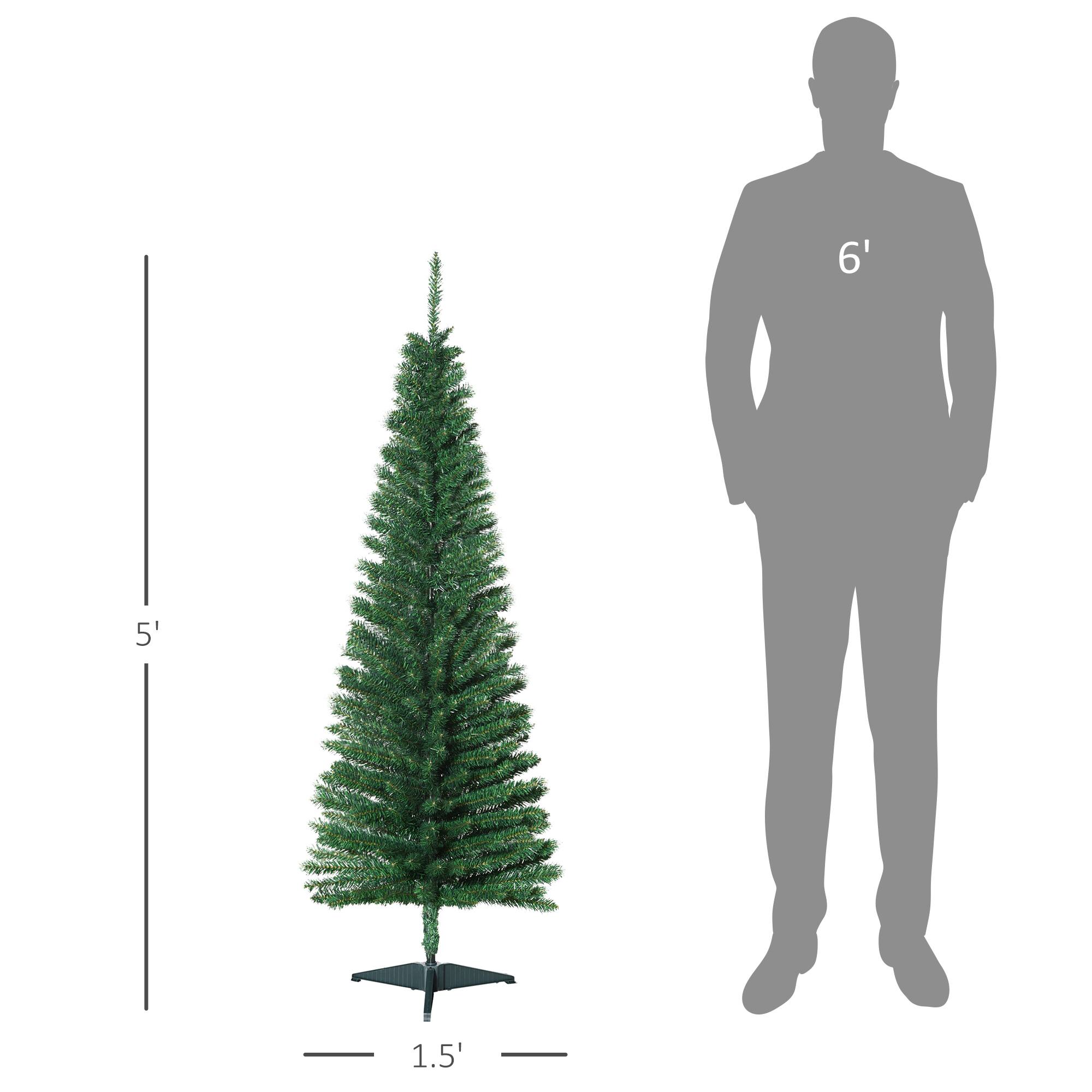 Alt View 2. Homcom - Artificial Pencil Christmas Tree, Slim Xmas Tree with 294 Realistic Branch Tips and Plastic Stand - green.