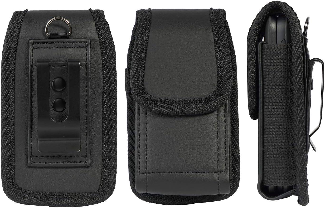Left. ACJPR - Black Vegan Leather Vertical Pouch, Belt Loop & Magnetic Closure for Phones - black.