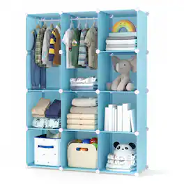 Costway - 10-Cube Modular Baby Wardrobe Closet with Hanging Rods & Open Shelves for Clothes - Blue