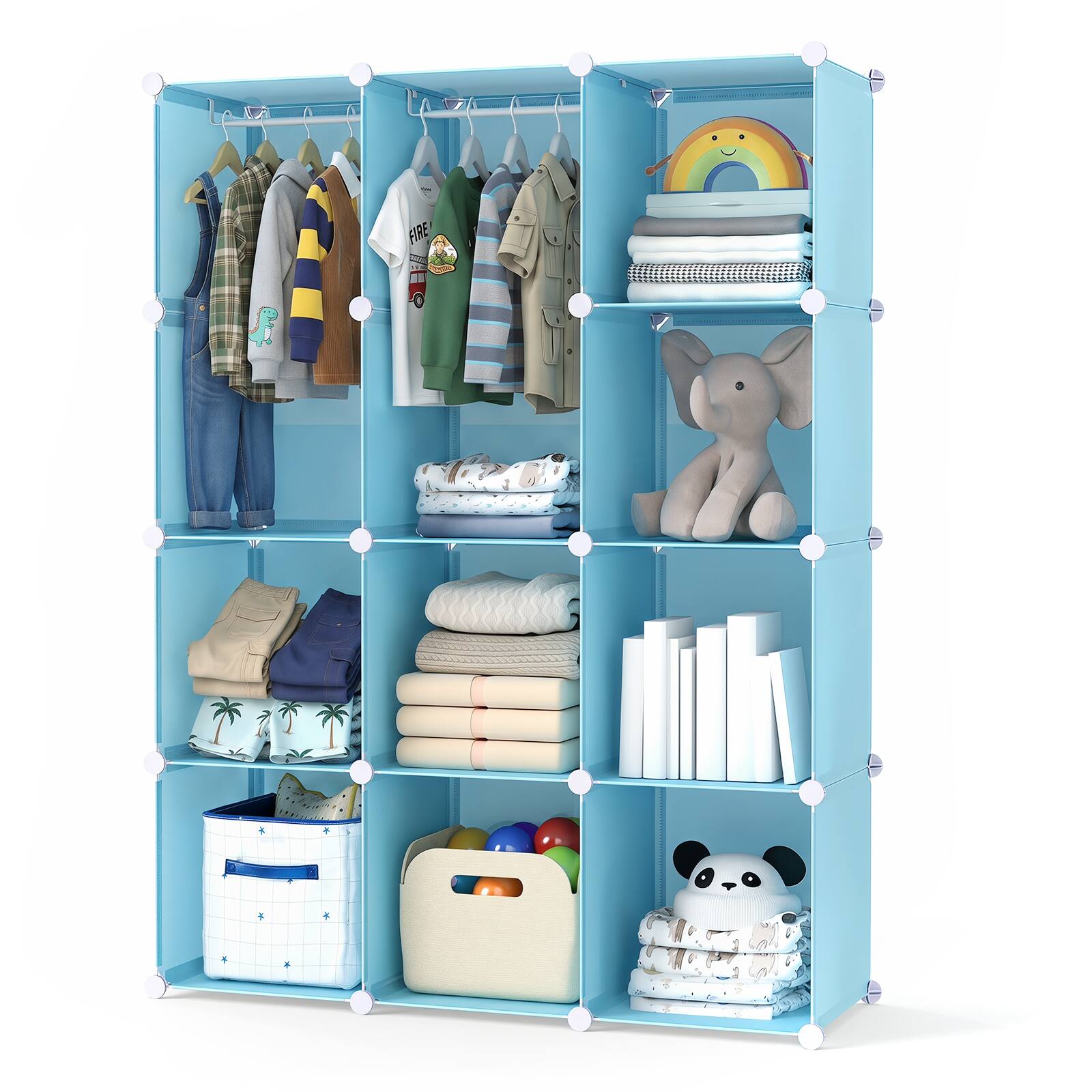 Front. Costway - Costway 10-Cube Modular Baby Wardrobe Closet with Hanging Rods & Open Shelves for Clothes - Blue.