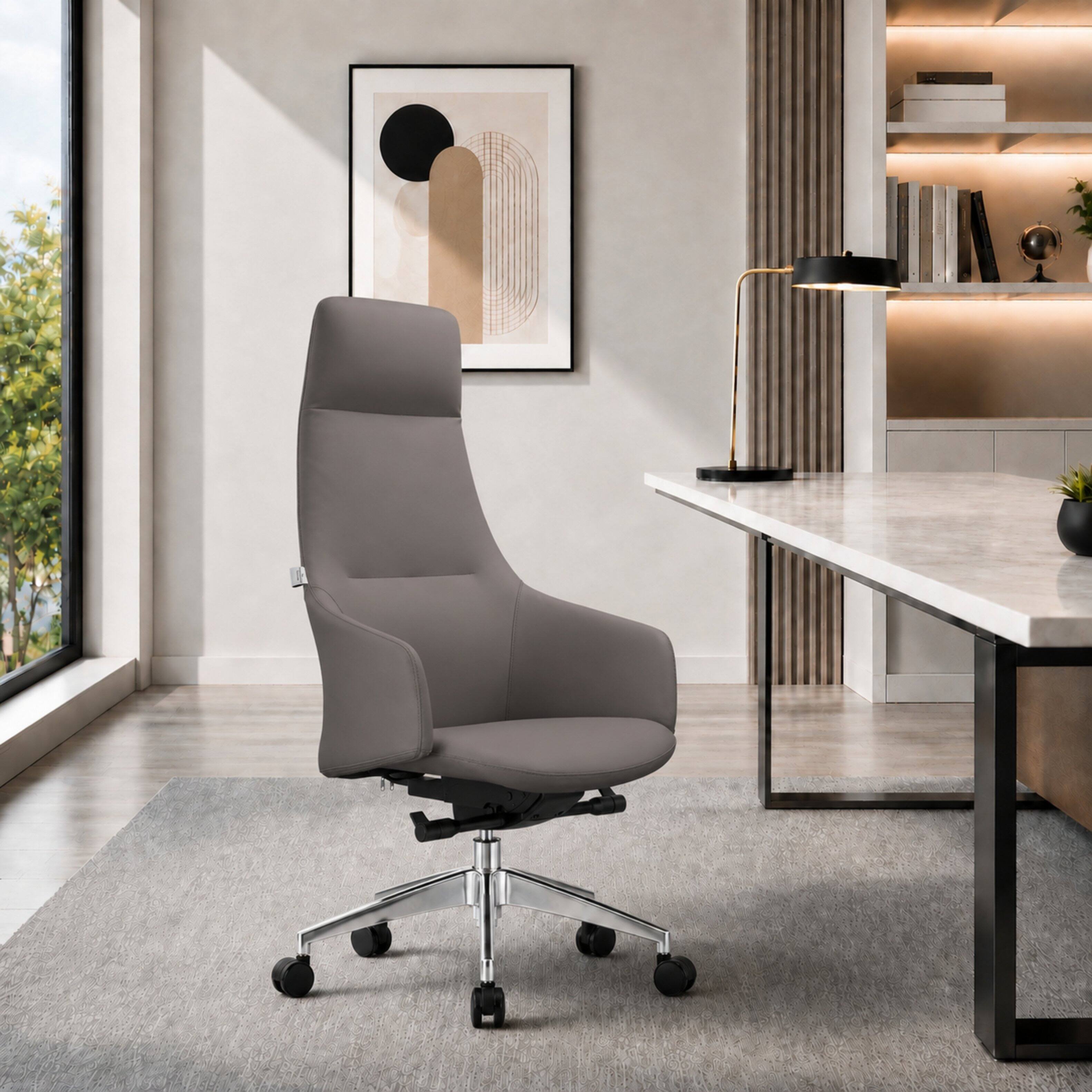 Alt View 6. LeisureMod - Celeste Ergonomic High Back Leather Upholstered Office Chair, Iron Frame, Swivel & Tilt Desk Chair, Study & Home Office - Grey.