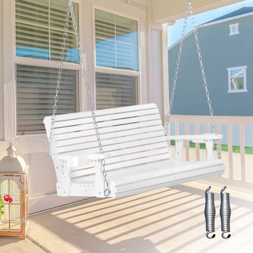Alt View 10. Winado - 4FT Patio Wooden Porch Swing Chair Bench Only, with Hanging Chains, Cup Holders for Indoor Outdoor Courtyard Garden Yard - White.