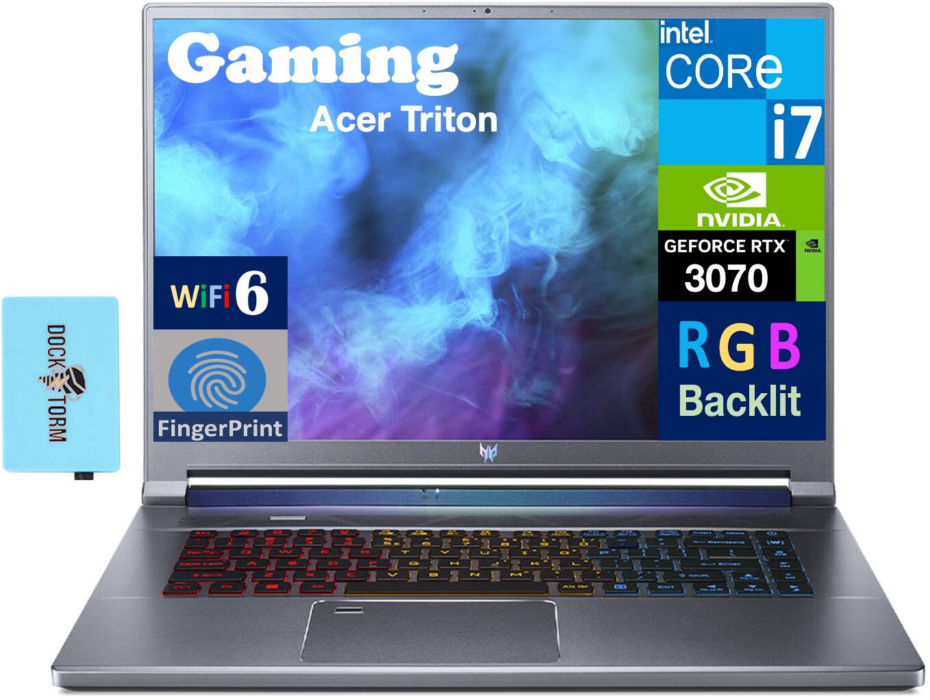 Gaming Acer Triton  
Intel Core i7  
WiFi 6  
Fingerprint  
NVIDIA GeForce RTX 3070  
RGB Backlit  
Dock TORM