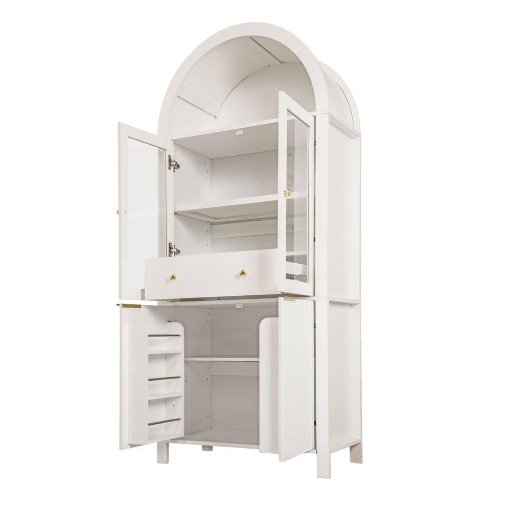 Alt View 2. Kadyn - 71" Fluted Arched Pantry with Adjustable Shelves and Glass Front - White - White.
