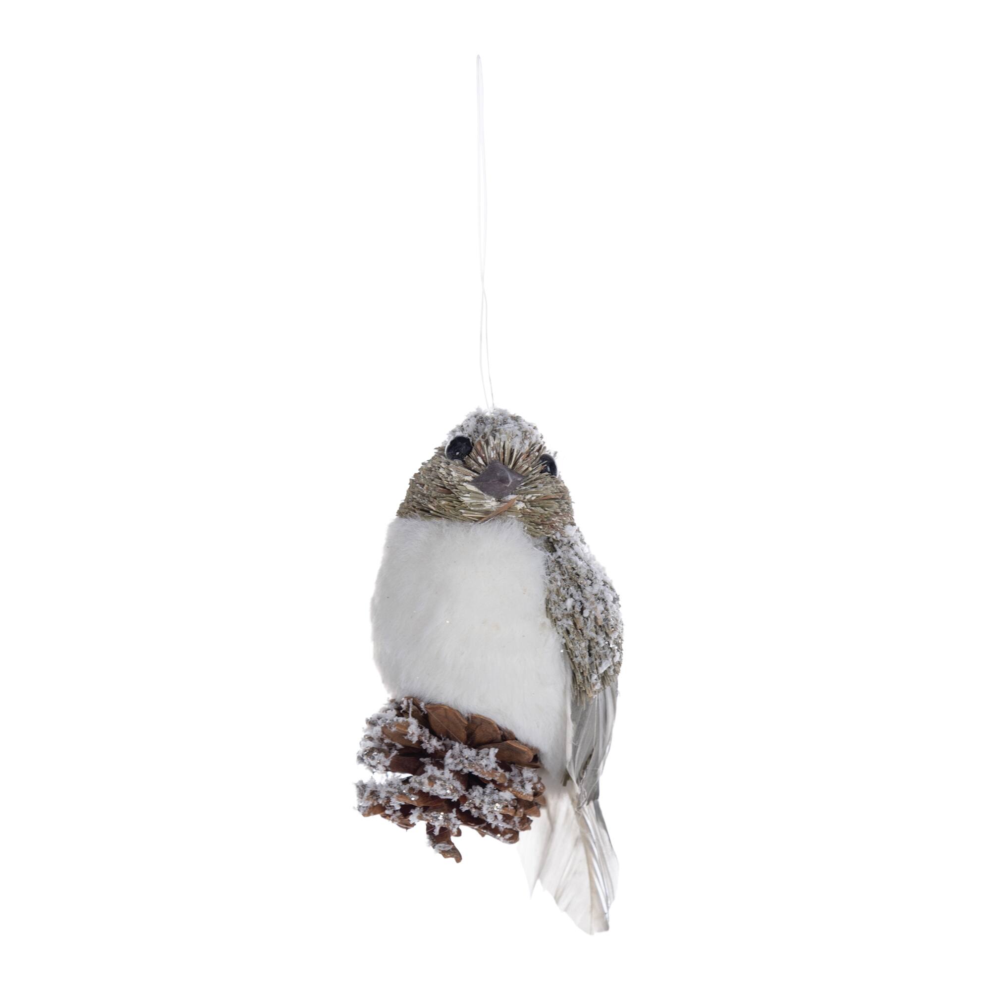 Angle. BreeBe - Sisal Bird Ornament (Set of 12) - Brown, White.
