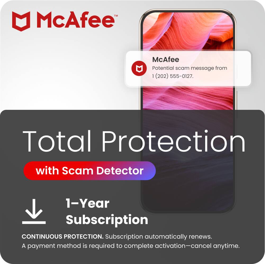 McAfee - Total Protection with Scam Detector (?-Device) (1-Year Subscription with Auto-Renewal) [Digital] - Android, Apple iOS [Digital]