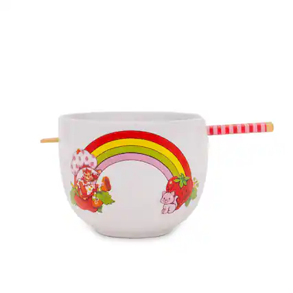 Front. Silver Buffalo - Strawberry Shortcake Rainbow 20-Ounce Ceramic Ramen Bowl With Chopsticks - Multi-Colored.