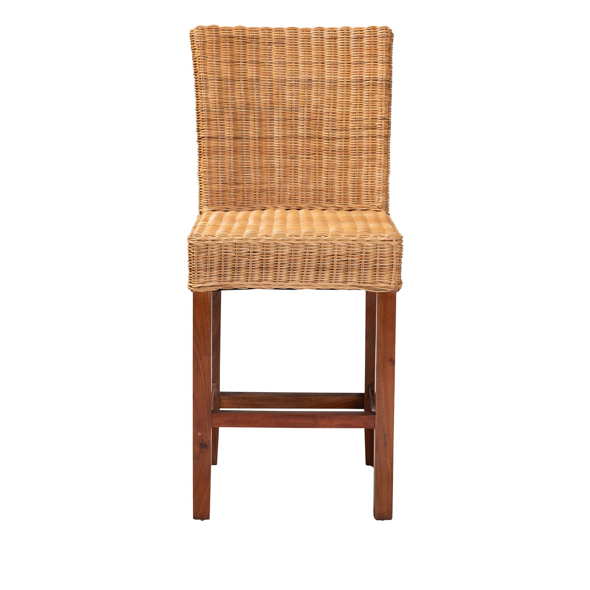 Angle. bali & pari - Racquel Modern Bohemian Natural Rattan and Mahogany Wood Counter Stool - Natural Brown/Walnut Brown.