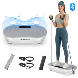 MERACH - V33 Vibration Plate for Lymphatic Drainage Weight Loss Muscle Activation, LED Touch Screen Bluetooth Pull Cord - White