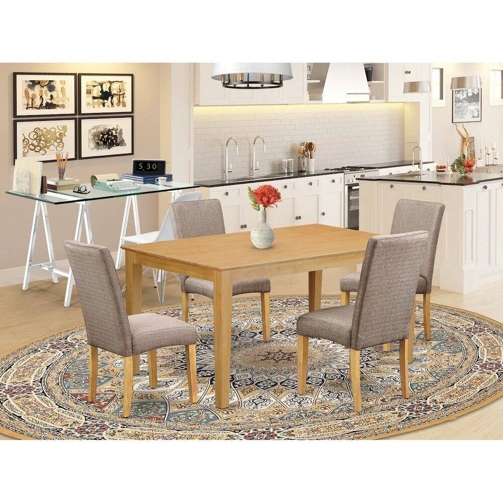 Alt View 7. East West Furniture - 5 Piece Dining Room Furniture Set Includes a Rectangle Dining Table and 4 Dark Khaki Linen Fabric Upholstered Parson - Oak.